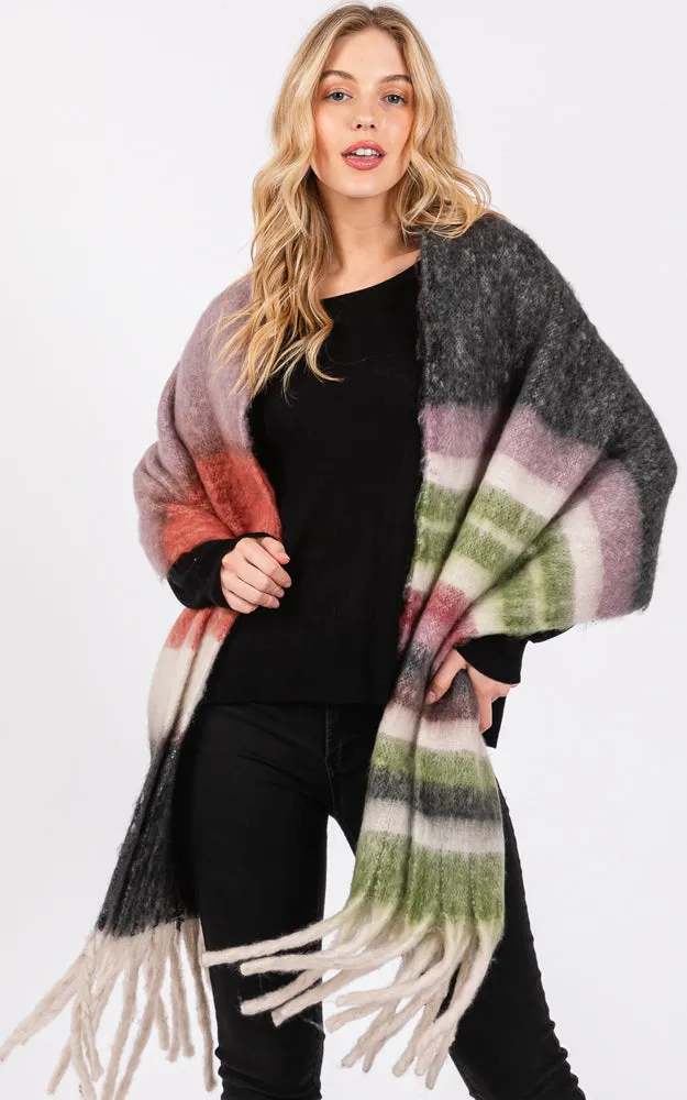 MS0390 MULTI COLOR STRIPE GRUNGE SCARF W/FRINGES