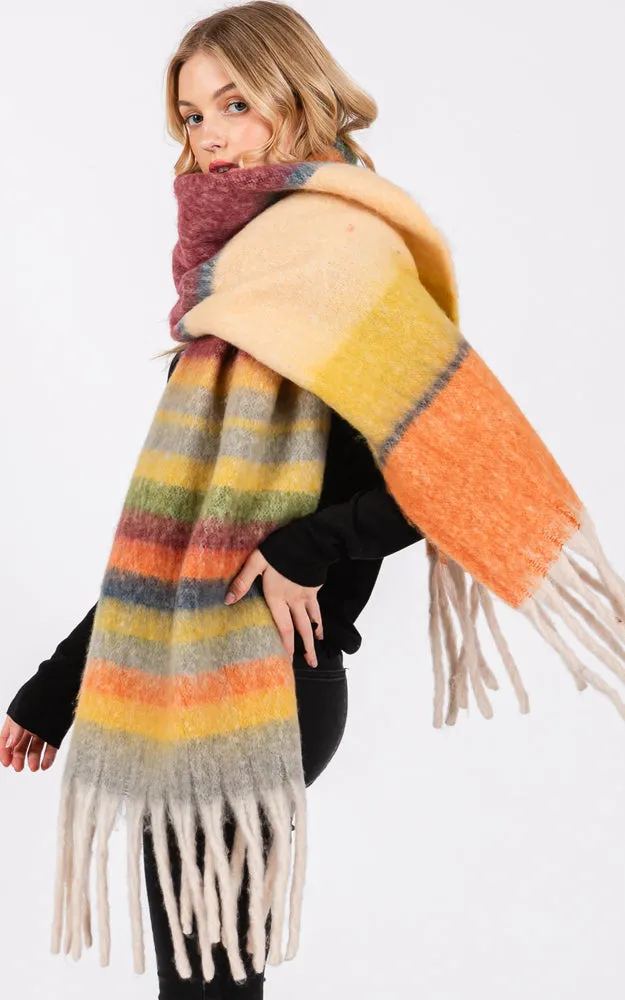MS0390 MULTI COLOR STRIPE GRUNGE SCARF W/FRINGES