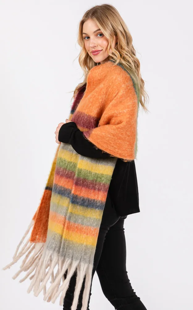 MS0390 MULTI COLOR STRIPE GRUNGE SCARF W/FRINGES