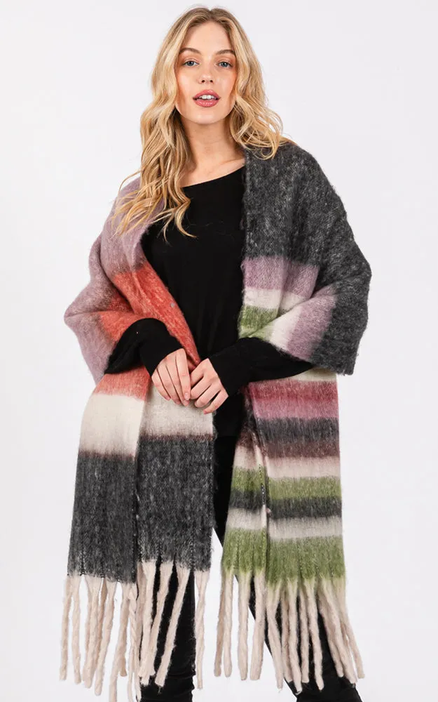 MS0390 MULTI COLOR STRIPE GRUNGE SCARF W/FRINGES