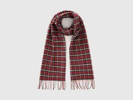 Multi-Colour Jacquard Knit Scarf with Fringed Edges and Tartan Check Pattern