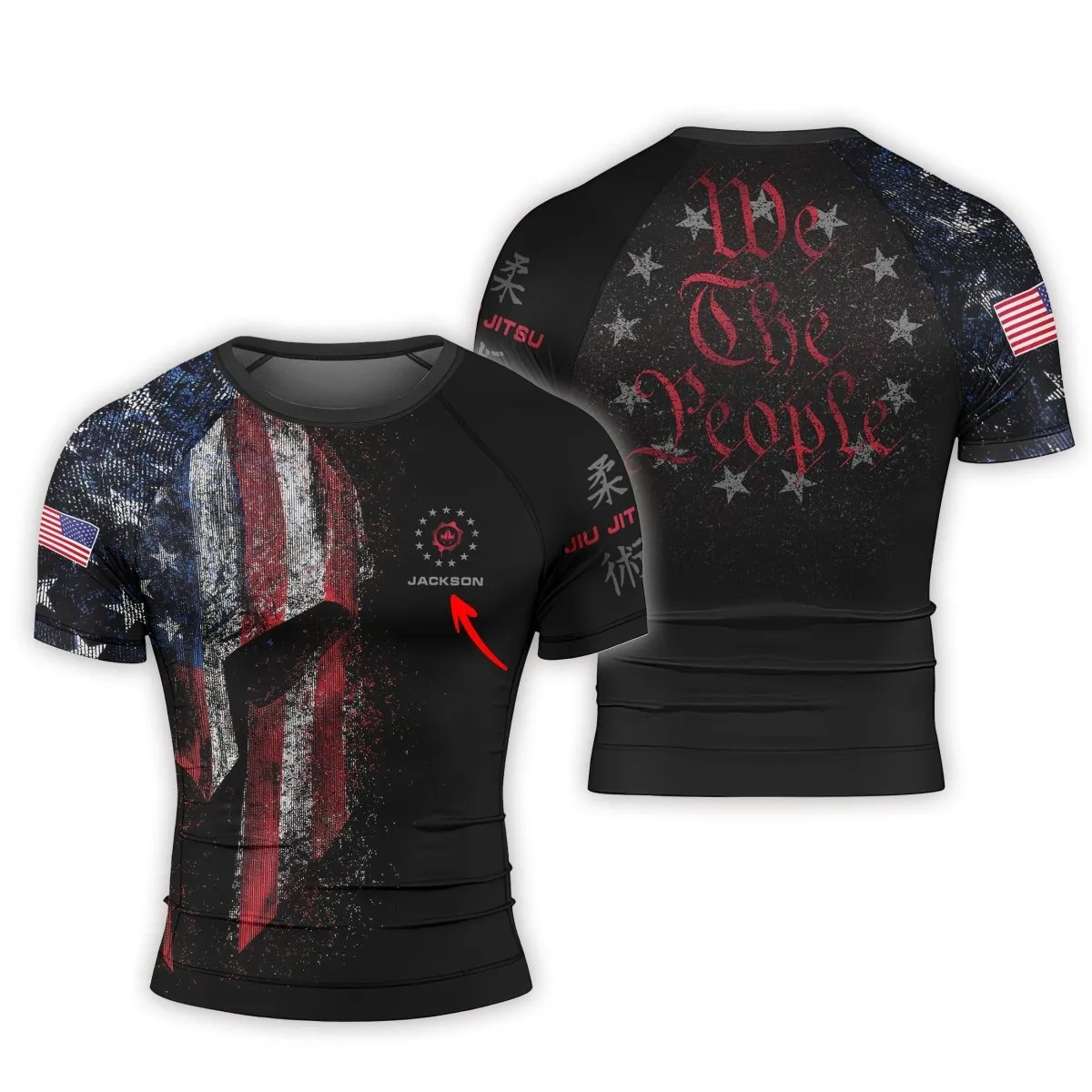 Personalized American Jiu Jitsu Grunge Men's Short Sleeve Rash Guard