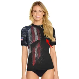 Personalized American Jiu Jitsu Grunge Women's Short Sleeve Rash Guard