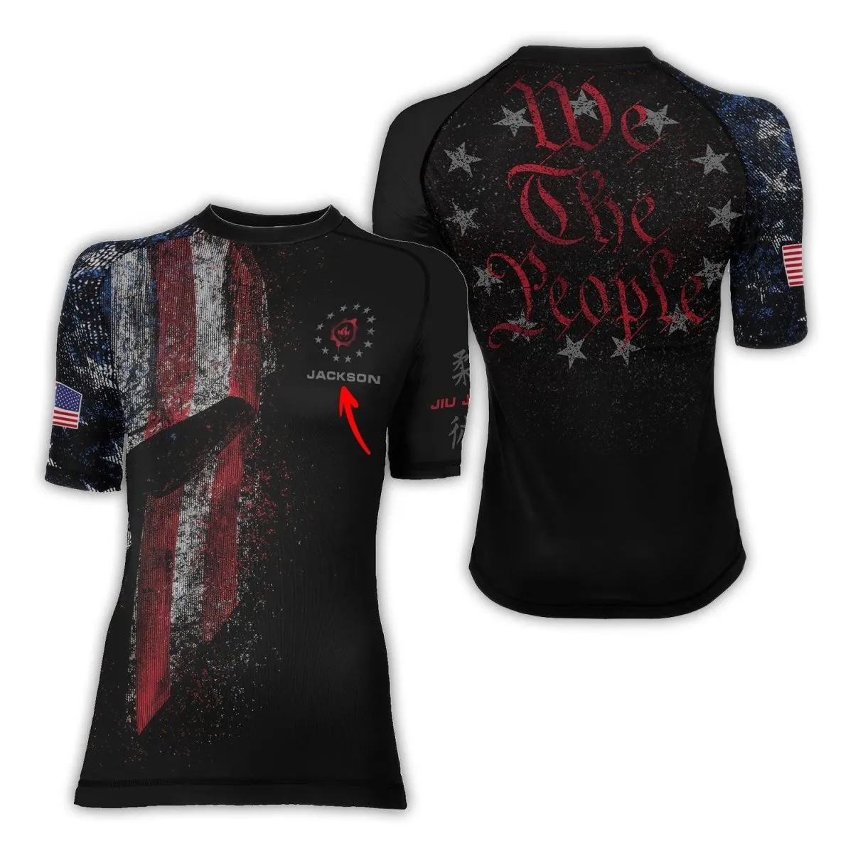 Personalized American Jiu Jitsu Grunge Women's Short Sleeve Rash Guard