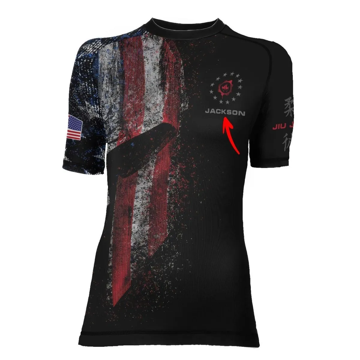 Personalized American Jiu Jitsu Grunge Women's Short Sleeve Rash Guard