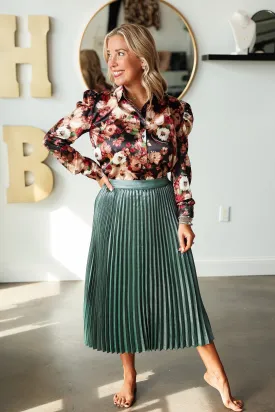 Pleated Midi Skirt - Astro Green