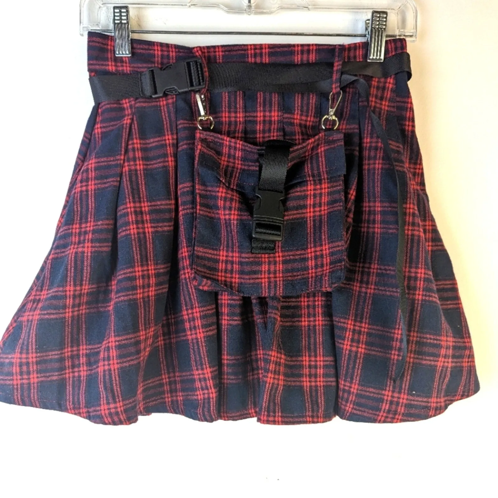 Pouch Side Belted Tartan Cargo Skirt - Small