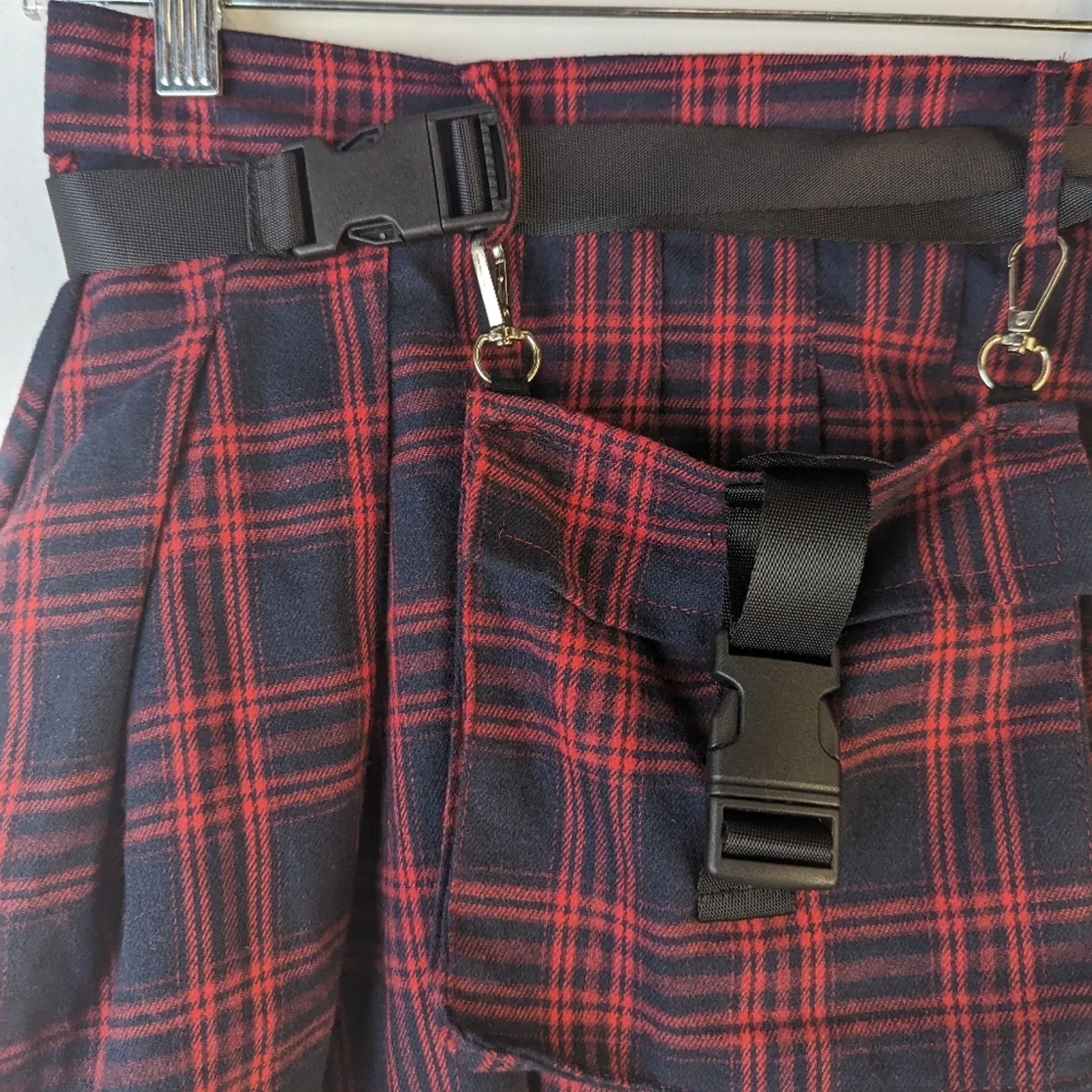 Pouch Side Belted Tartan Cargo Skirt - Small