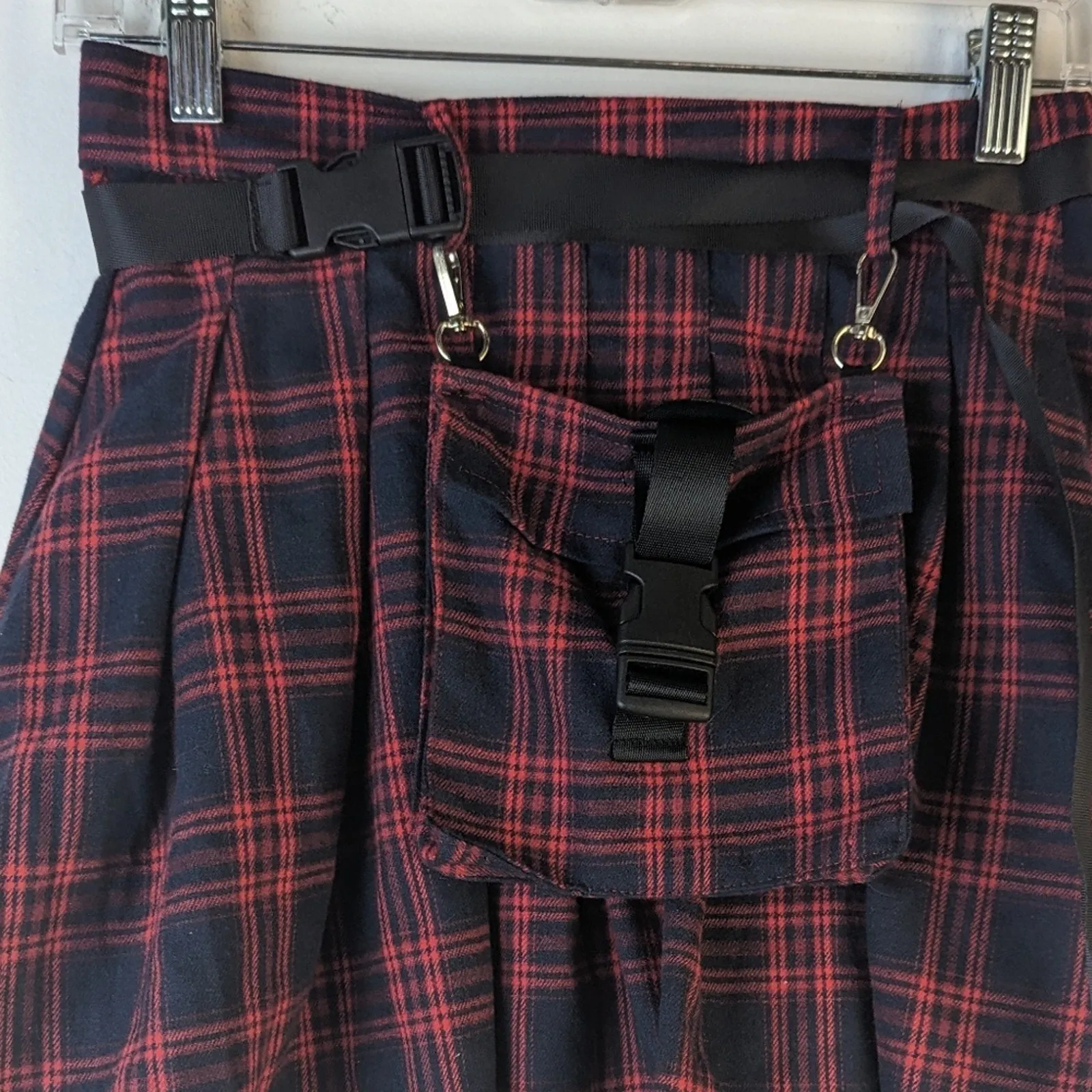 Pouch Side Belted Tartan Cargo Skirt - Small