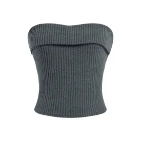 Ribbad axelbandsls Slim Fit Tube Top fr kvinnor
