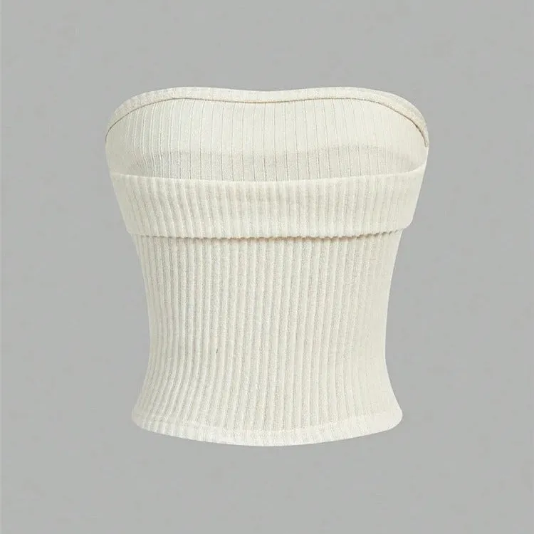 Ribbad axelbandsls Slim Fit Tube Top fr kvinnor
