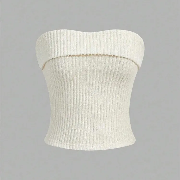 Ribbad axelbandsls Slim Fit Tube Top fr kvinnor