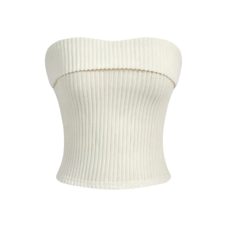 Ribbad axelbandsls Slim Fit Tube Top fr kvinnor