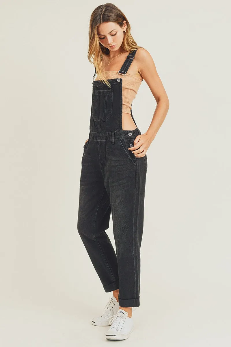 Risen Jeans - Relaxed Fit Knee Distressed Overall Jeans - RDP1092