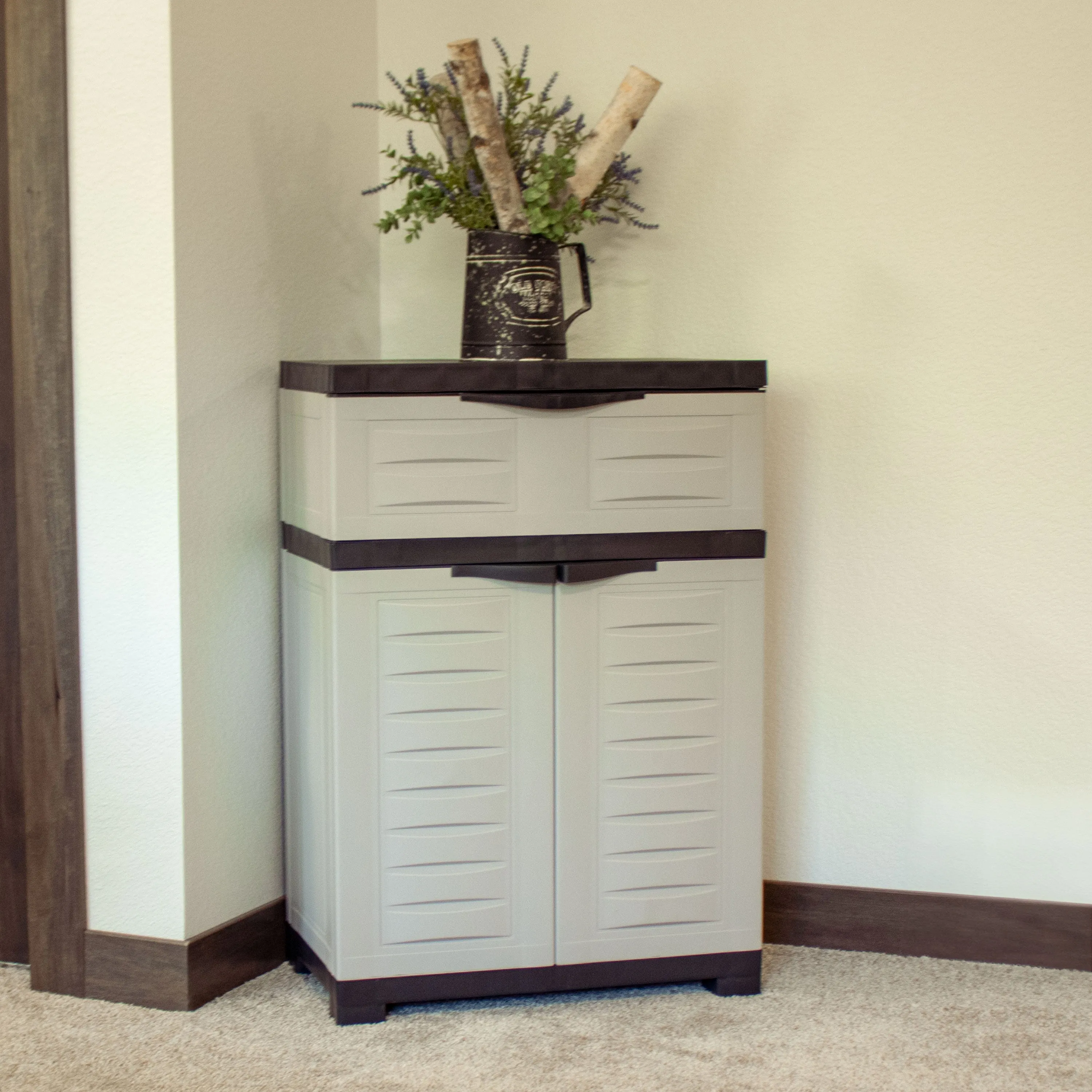 Sunnydaze Plastic Garage Storage Cabinet with Adjustable Shelf - Gray
