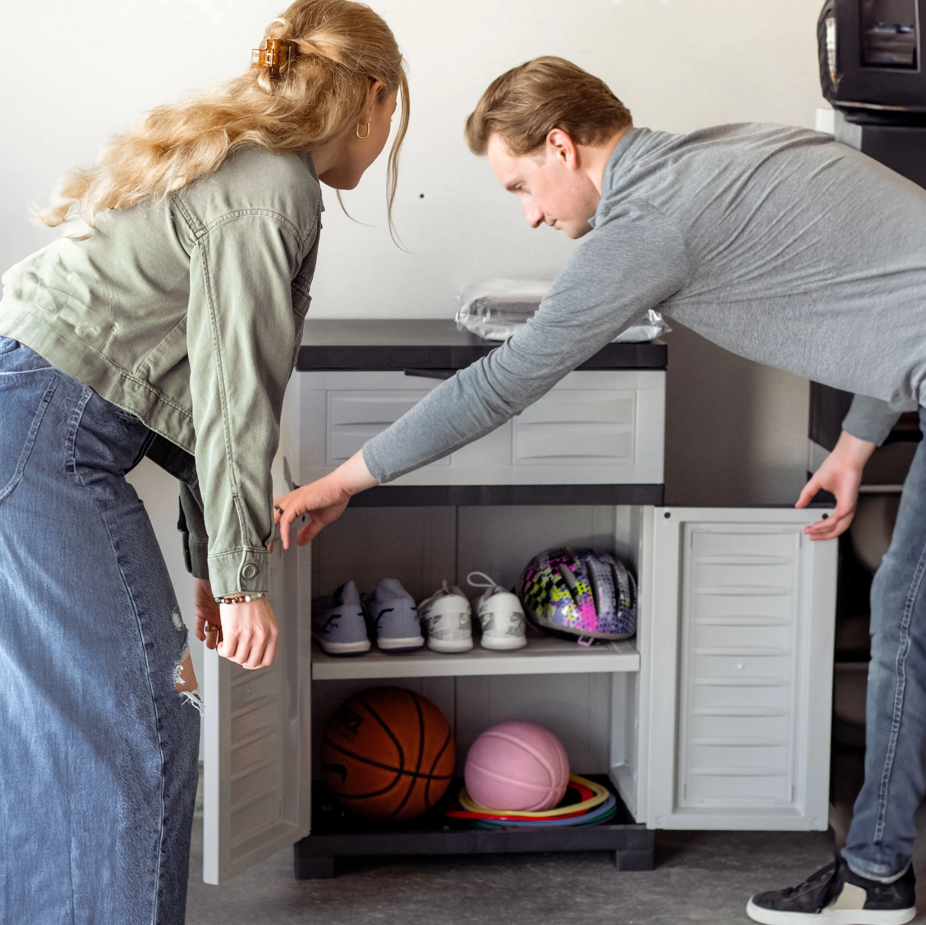Sunnydaze Plastic Garage Storage Cabinet with Adjustable Shelf - Gray