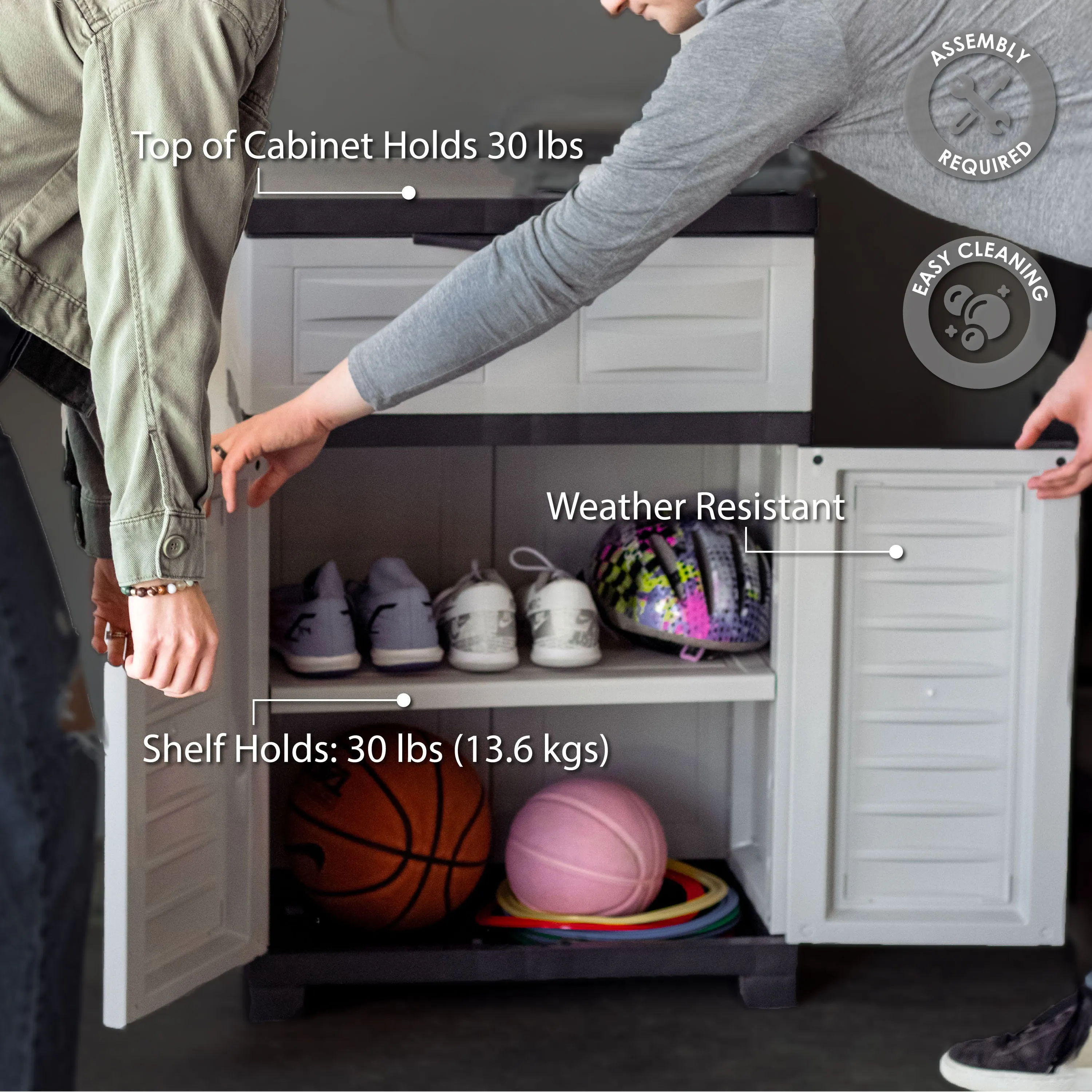 Sunnydaze Plastic Garage Storage Cabinet with Adjustable Shelf - Gray