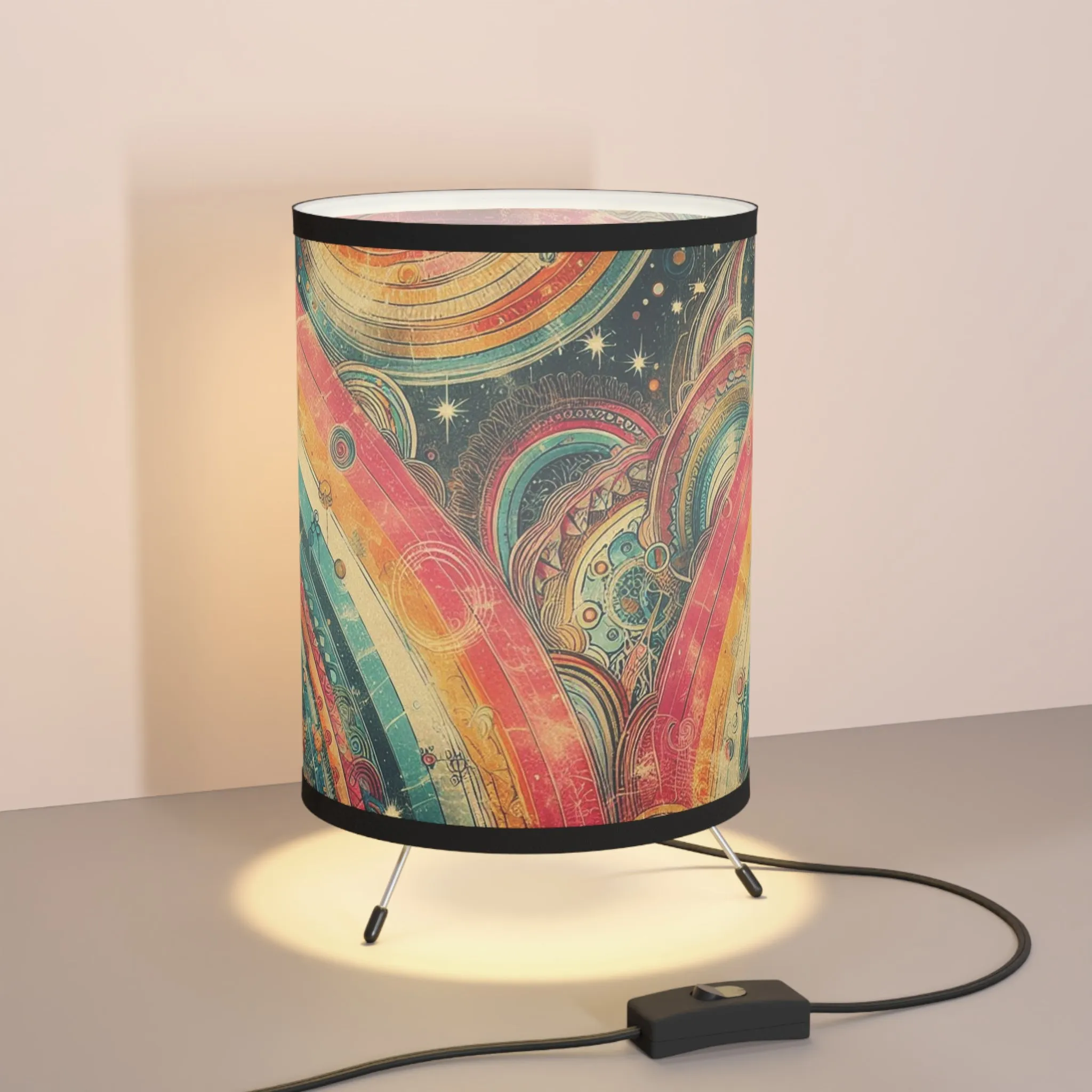 Tripod Table Lamp - Whimsical Swirly Celestial Stripes