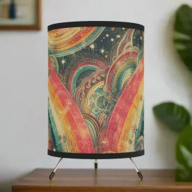 Tripod Table Lamp - Whimsical Swirly Celestial Stripes