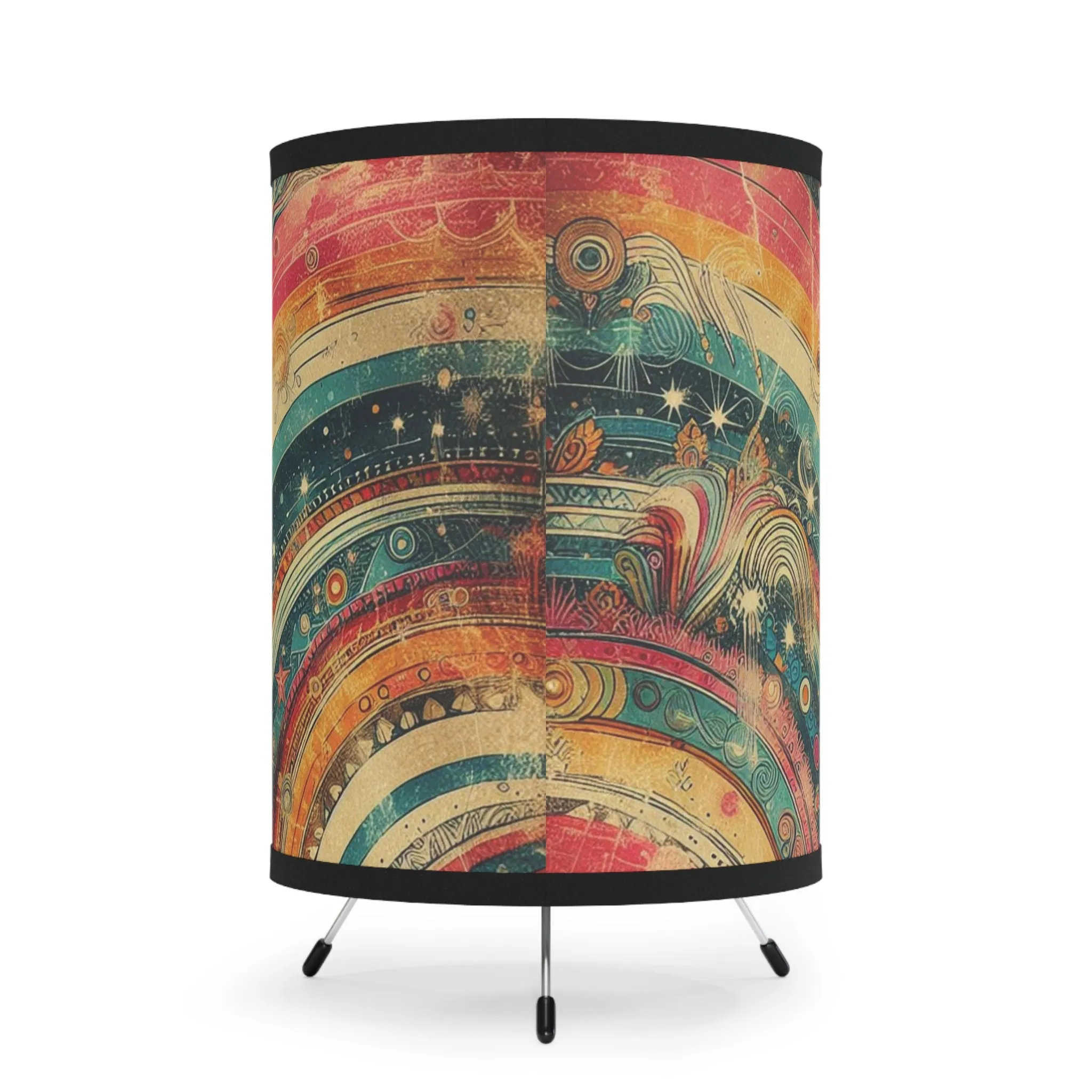 Tripod Table Lamp - Whimsical Swirly Celestial Stripes