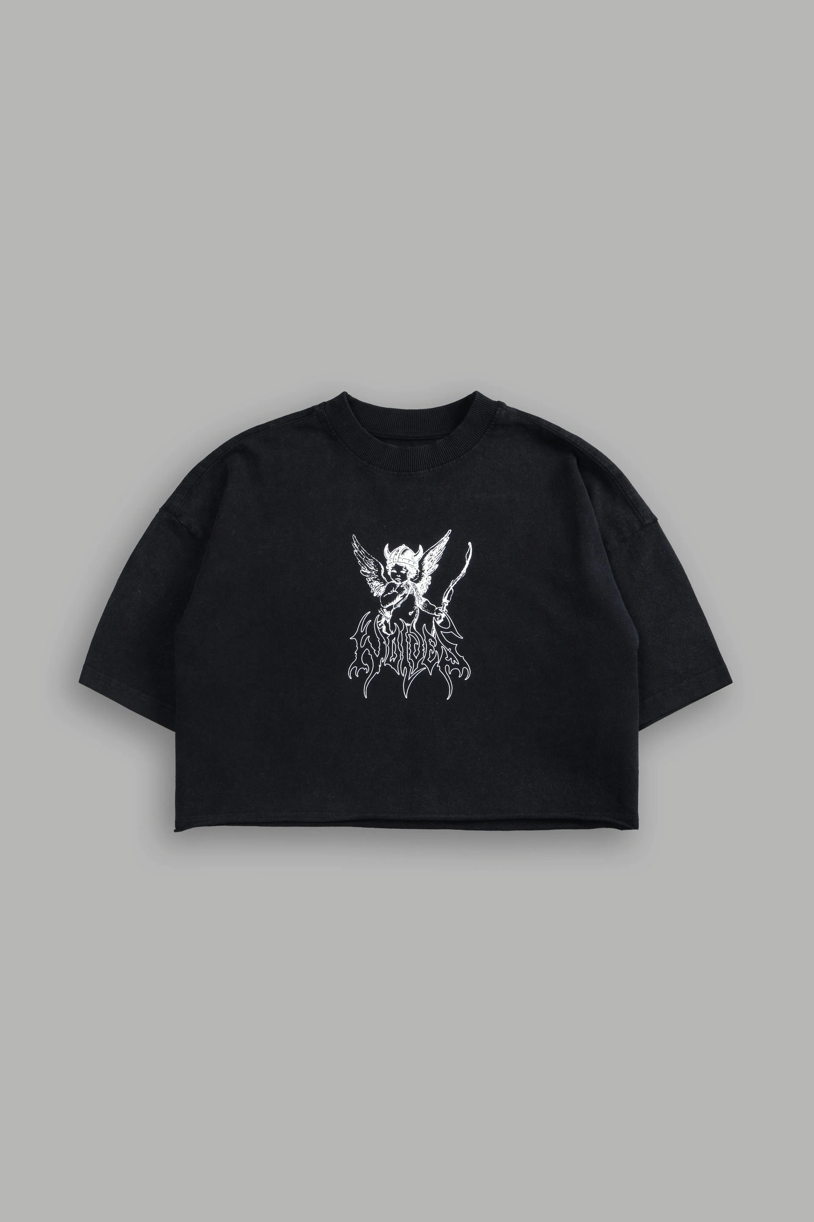 Viking Cherub "Grunge" Oversized (Cropped) Tee in Black