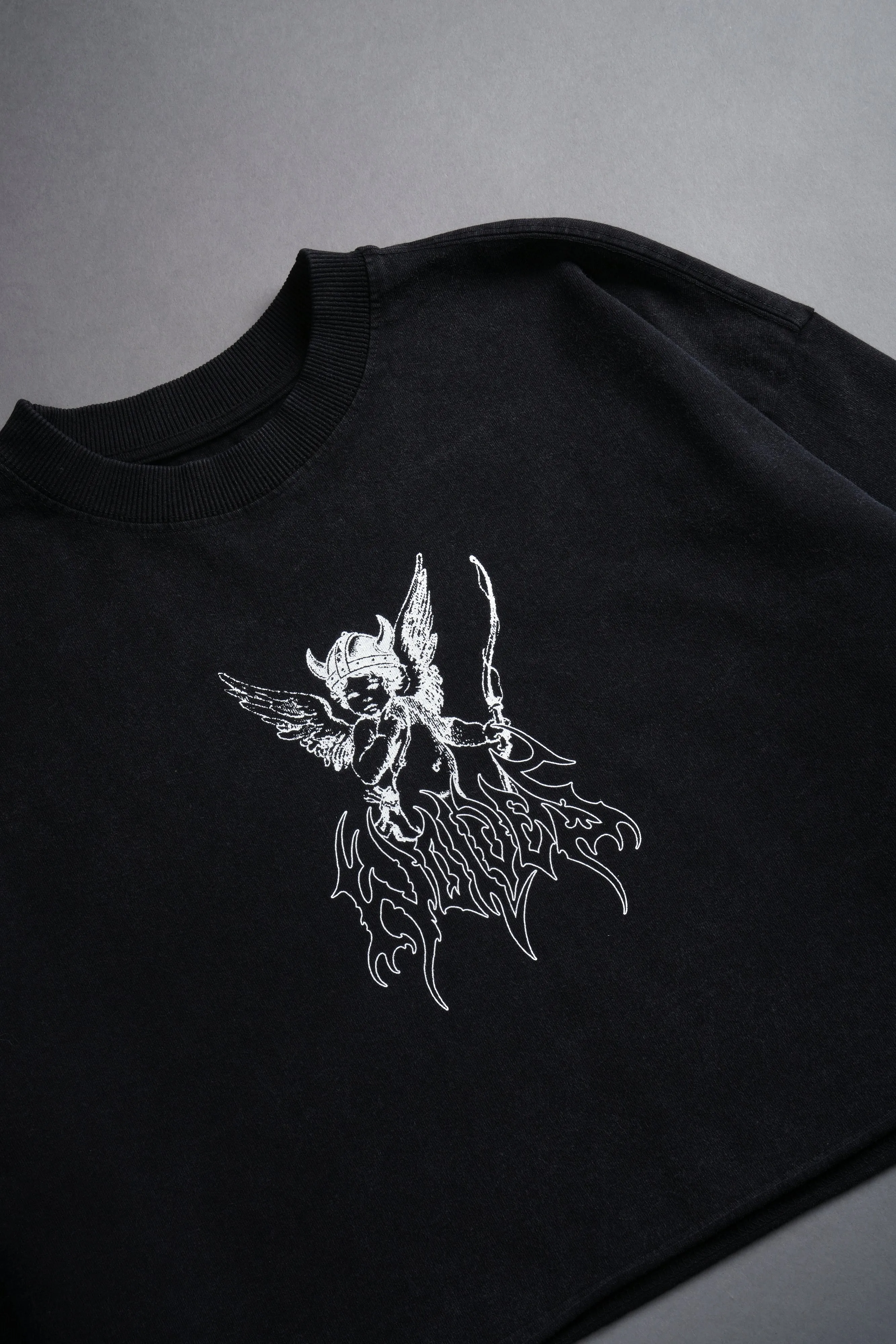 Viking Cherub "Grunge" Oversized (Cropped) Tee in Black