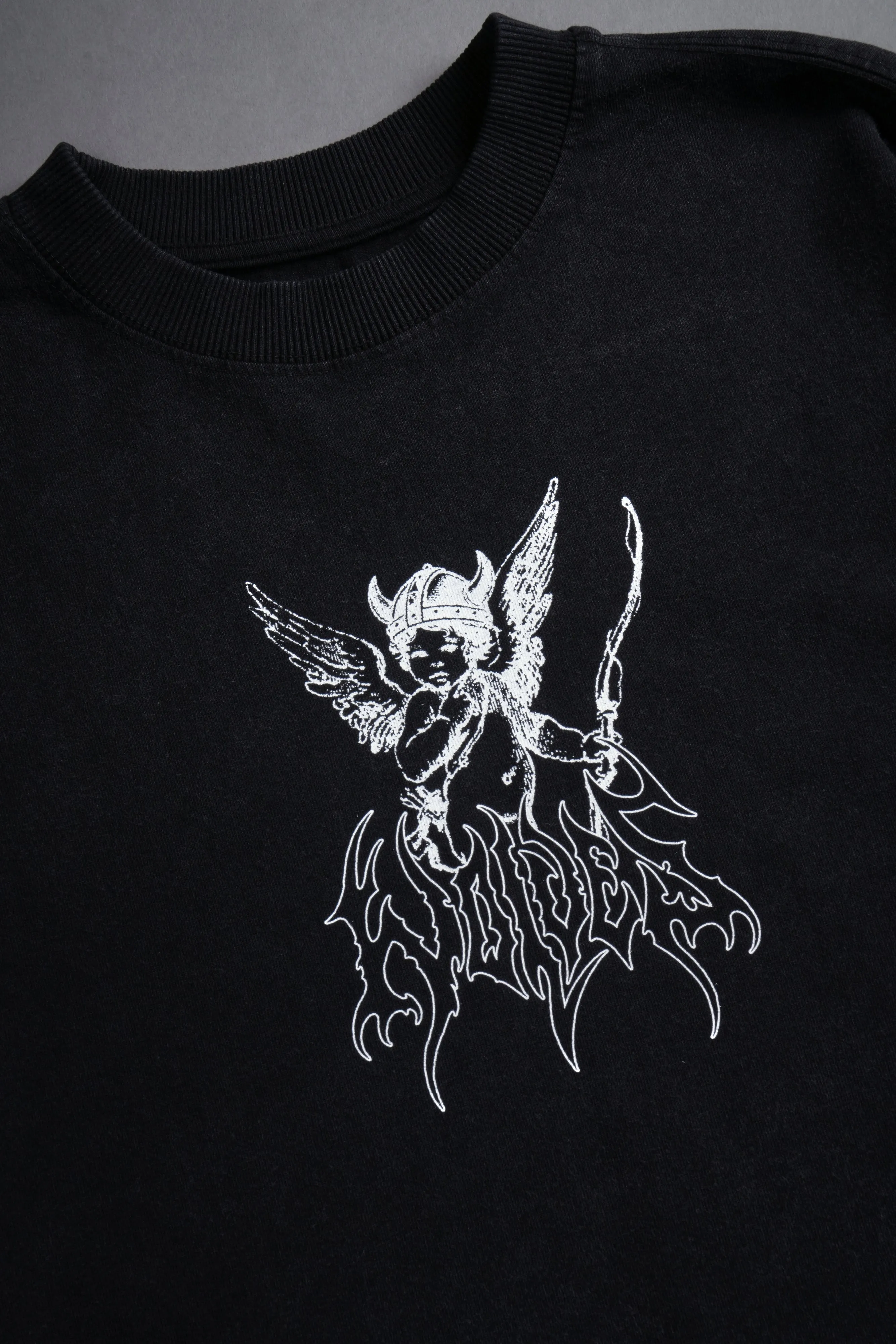 Viking Cherub "Grunge" Oversized (Cropped) Tee in Black