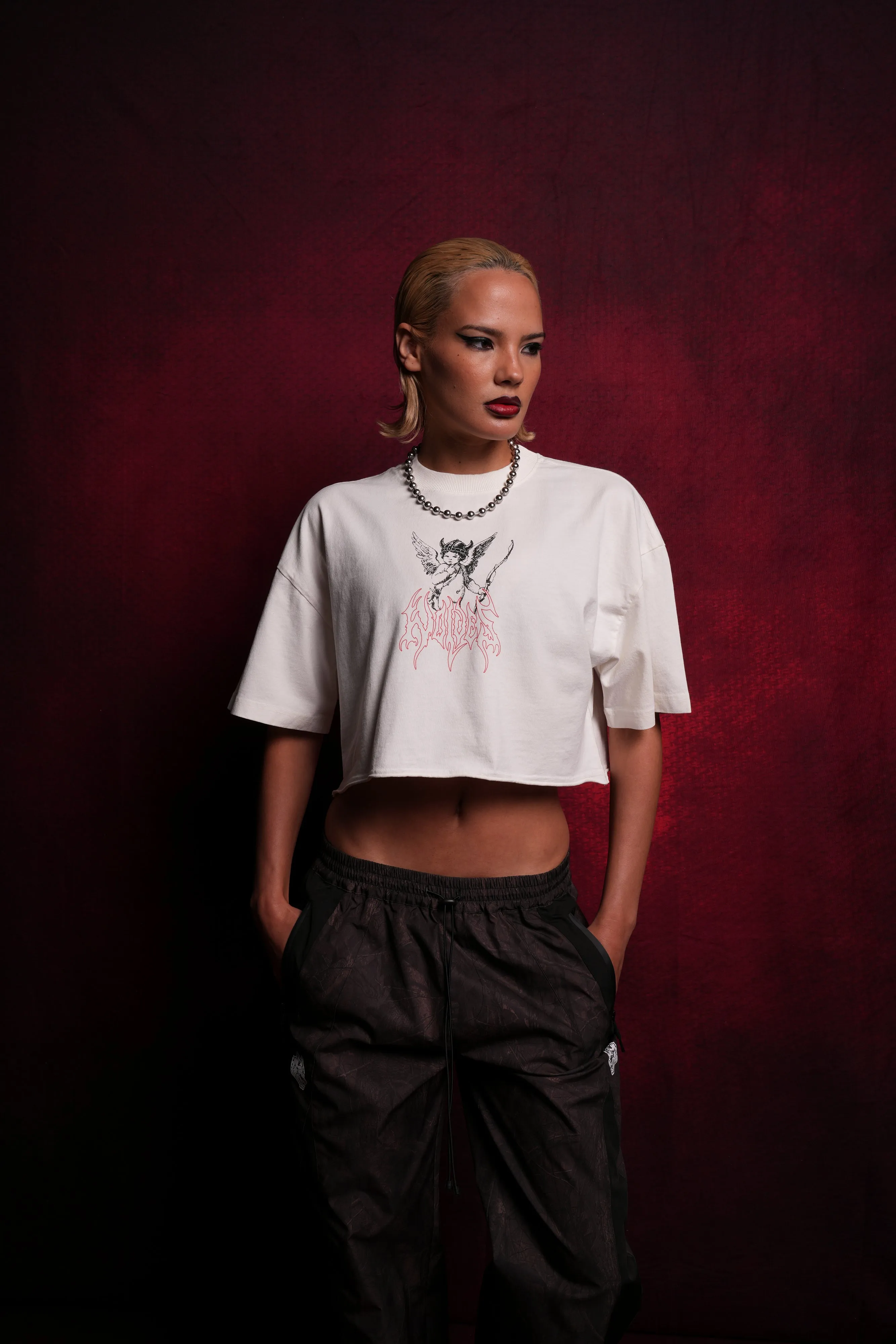 Viking Cherub "Grunge" Oversized (Cropped) Tee in Cream