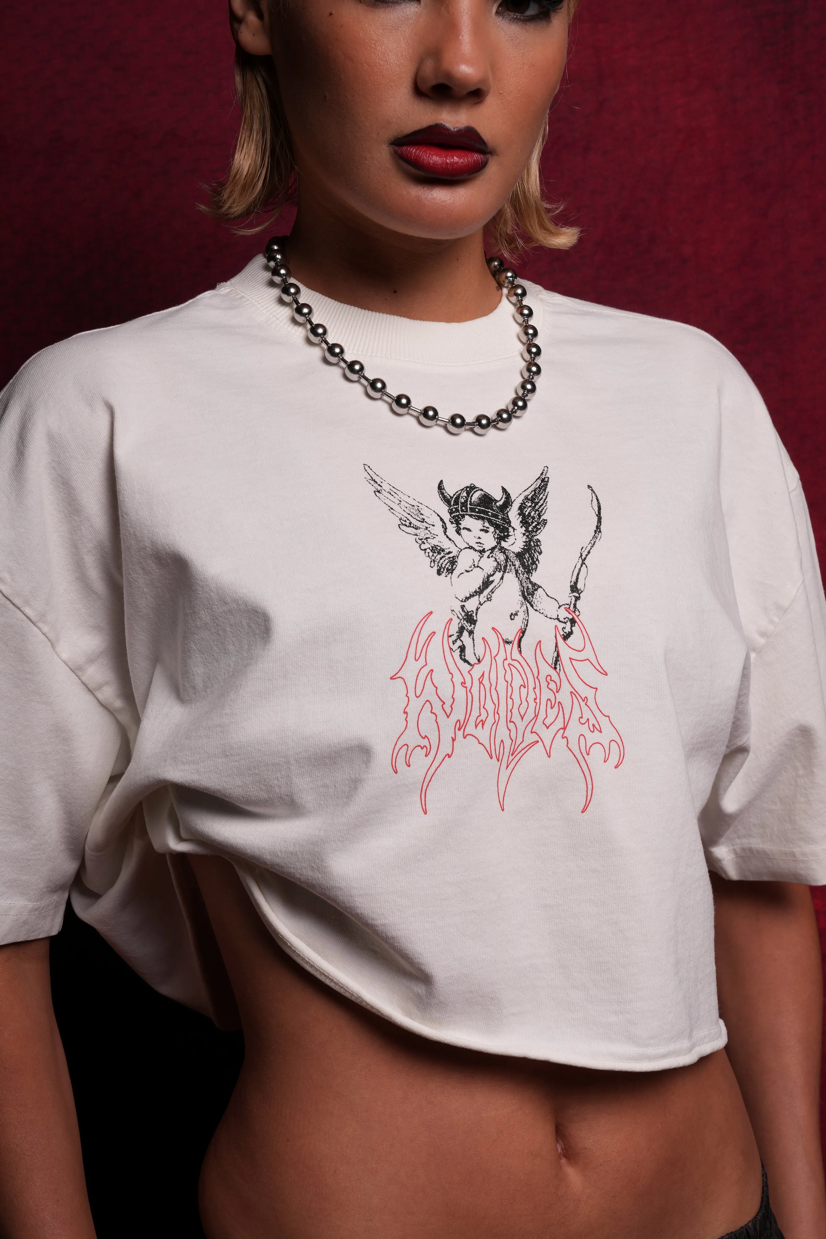 Viking Cherub "Grunge" Oversized (Cropped) Tee in Cream