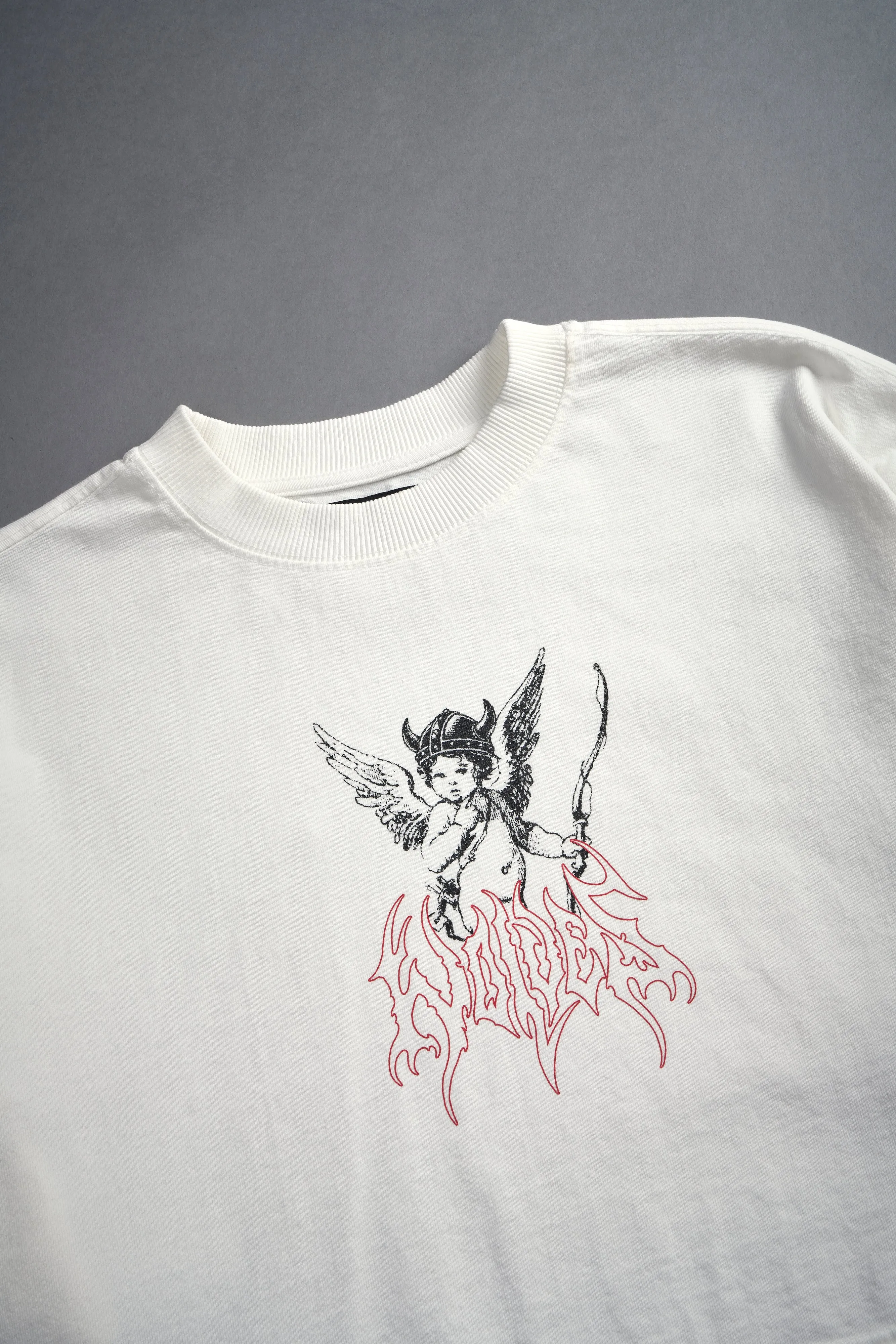 Viking Cherub "Grunge" Oversized (Cropped) Tee in Cream