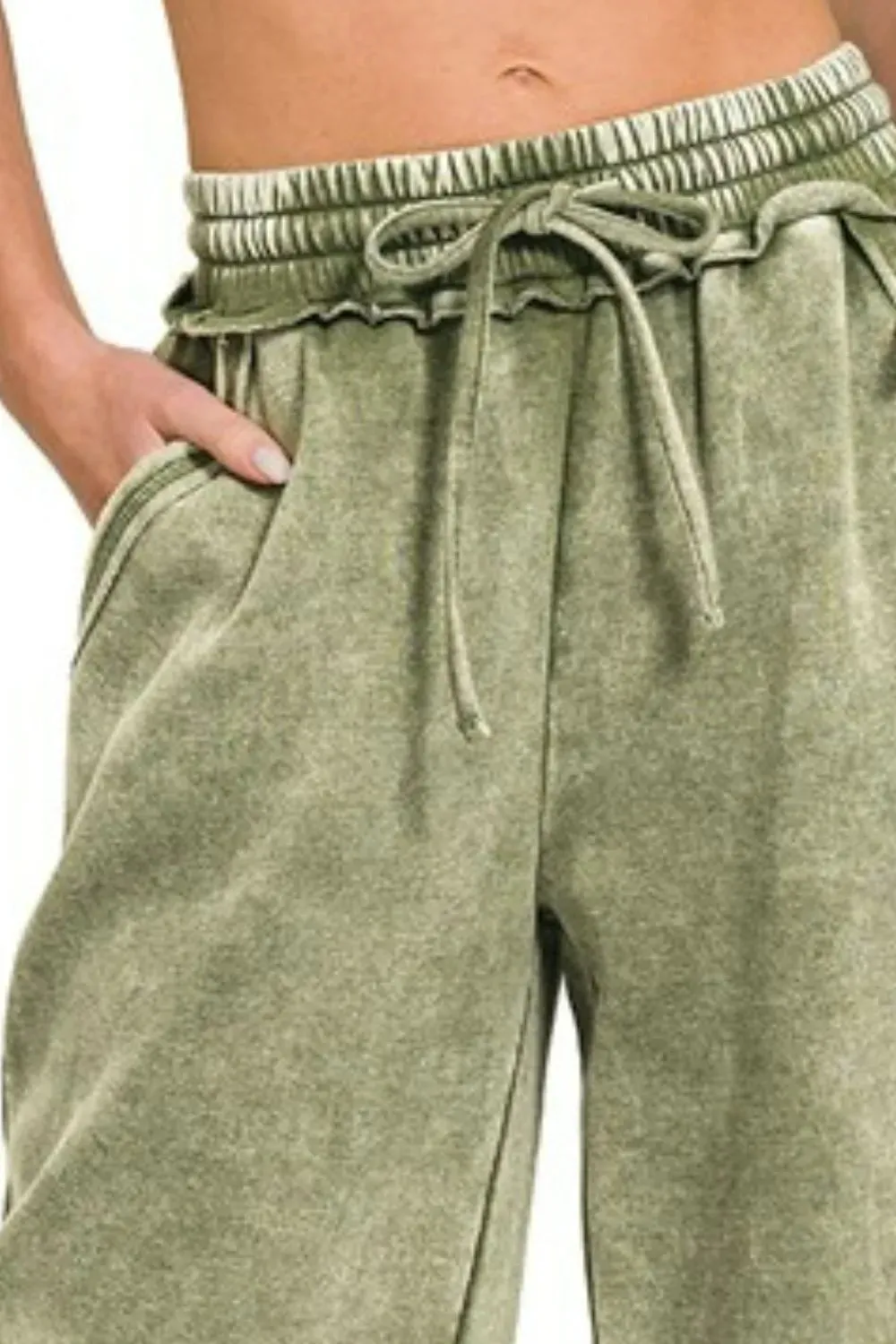 Zenana Acid Wash Fleece Palazzo Womens Sweatpants Pockets S-3X